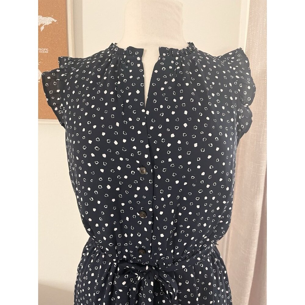 ANN TAYLOR navy blue midi dotted dress size M Peasant Boho Cottagecore New - Picture 3 of 7